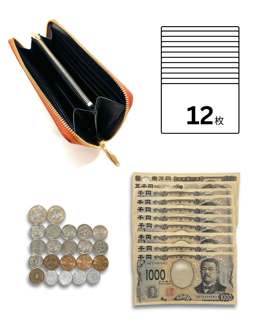 ラウンドファスナー長財布【サーモン】